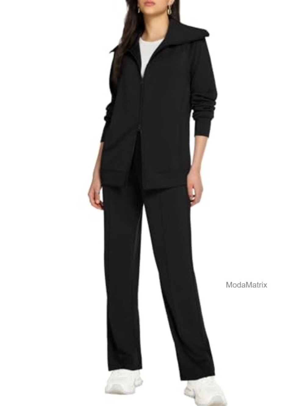 Women's Zip Up Lounge Set 2 Piece Track Suit Wide Leg Pants